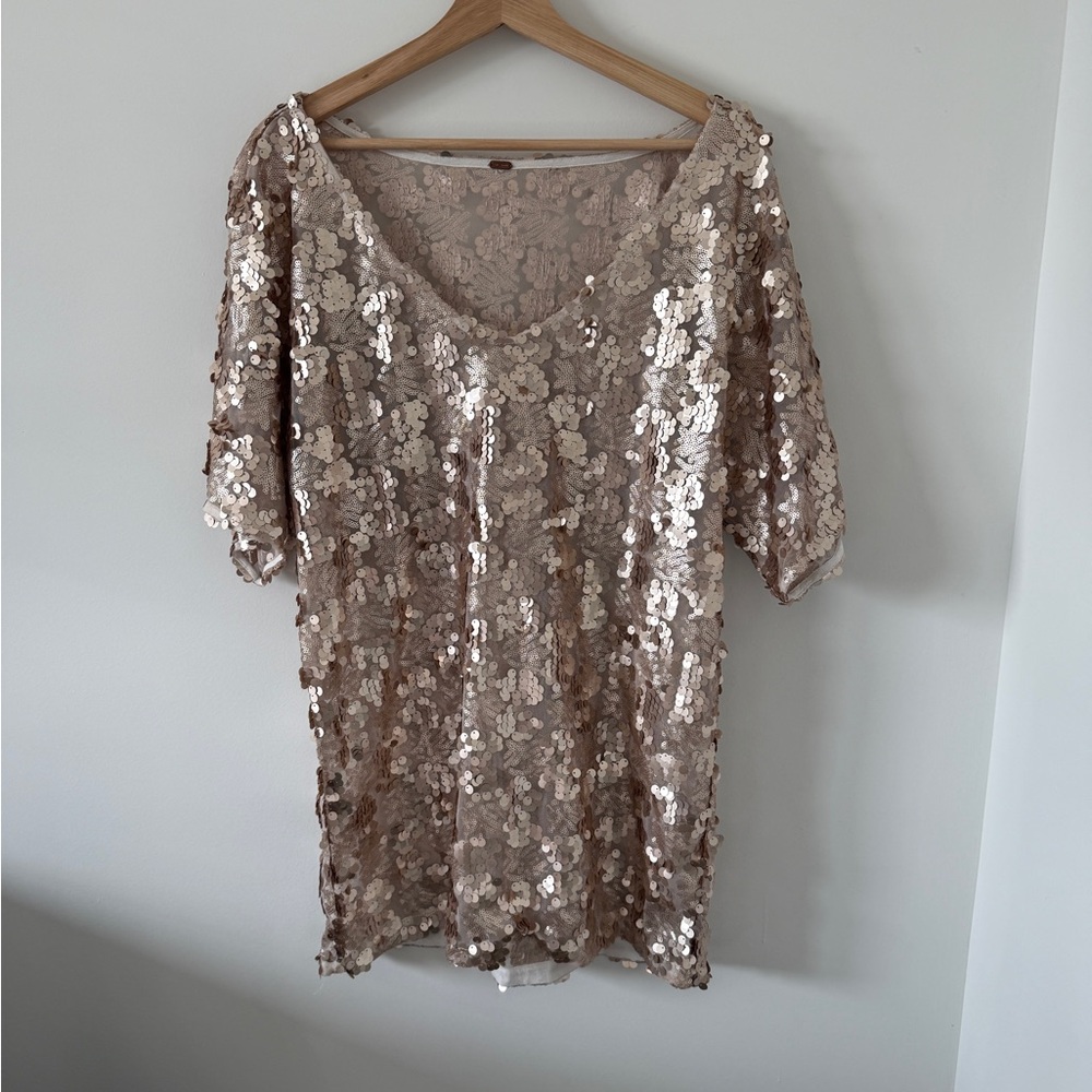 Free People Sequin Mini Dress in Gold